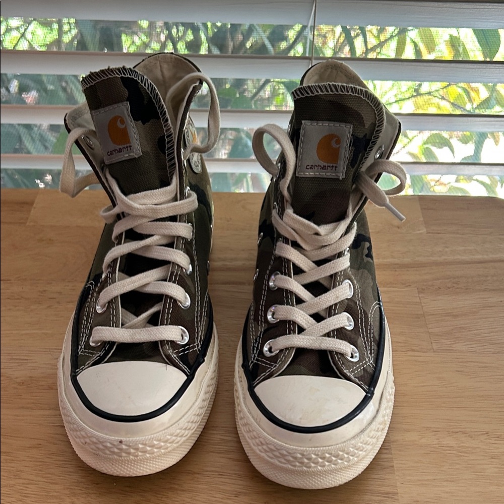 Converse High Top Sneakers in Camo Green and White with Cream Laces